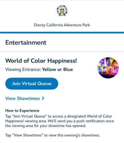 World of Color Happiness virtual queue 